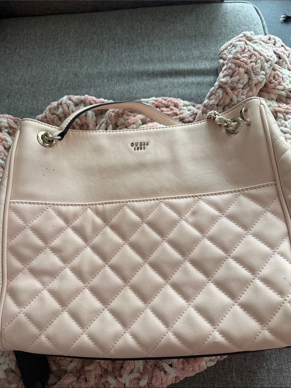 GUESS Quilted Pale Pink Tote Bag